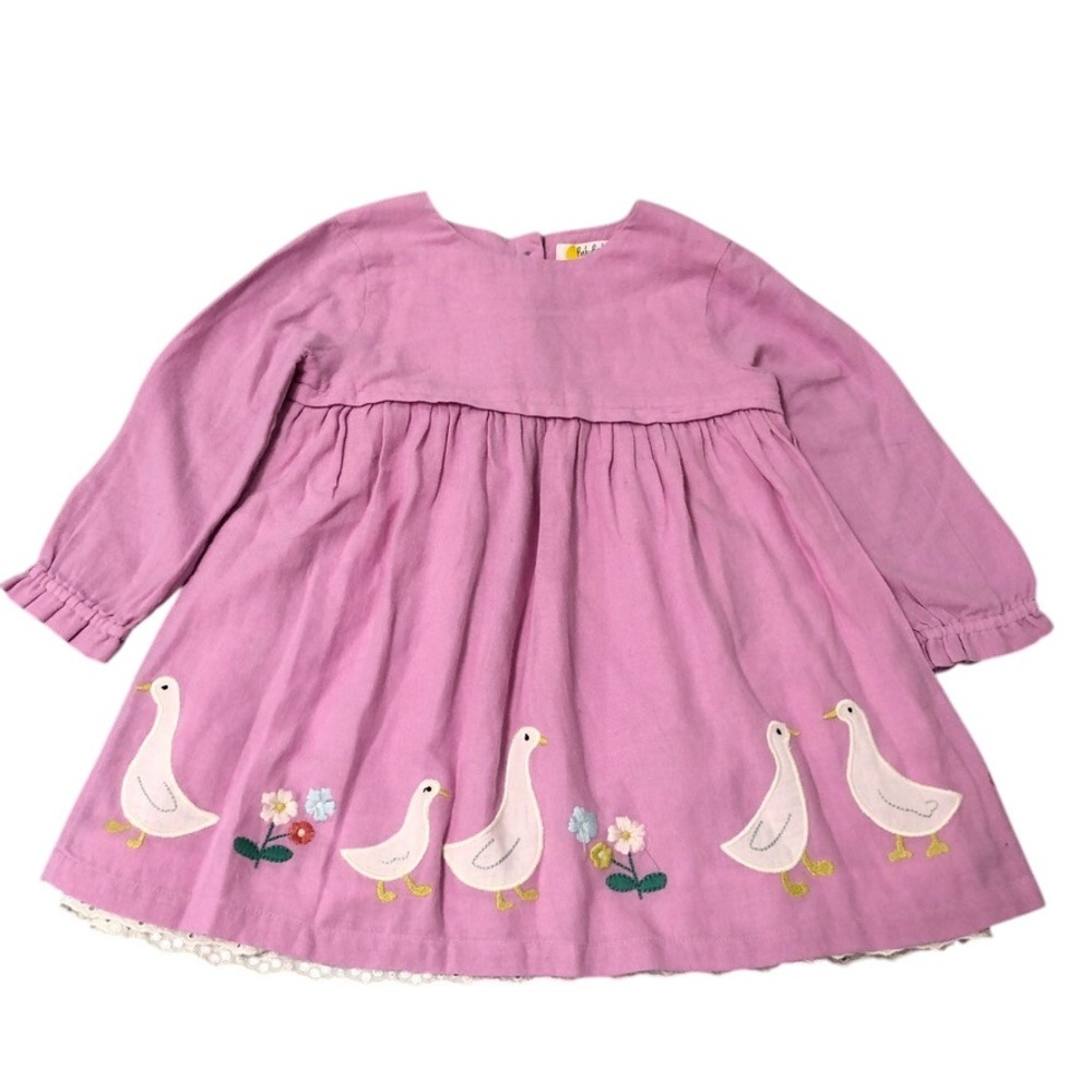 Baby Boden Dress Girls 18-24M Toddler Pink Embroidered Ducks Eyelet Lace Trim